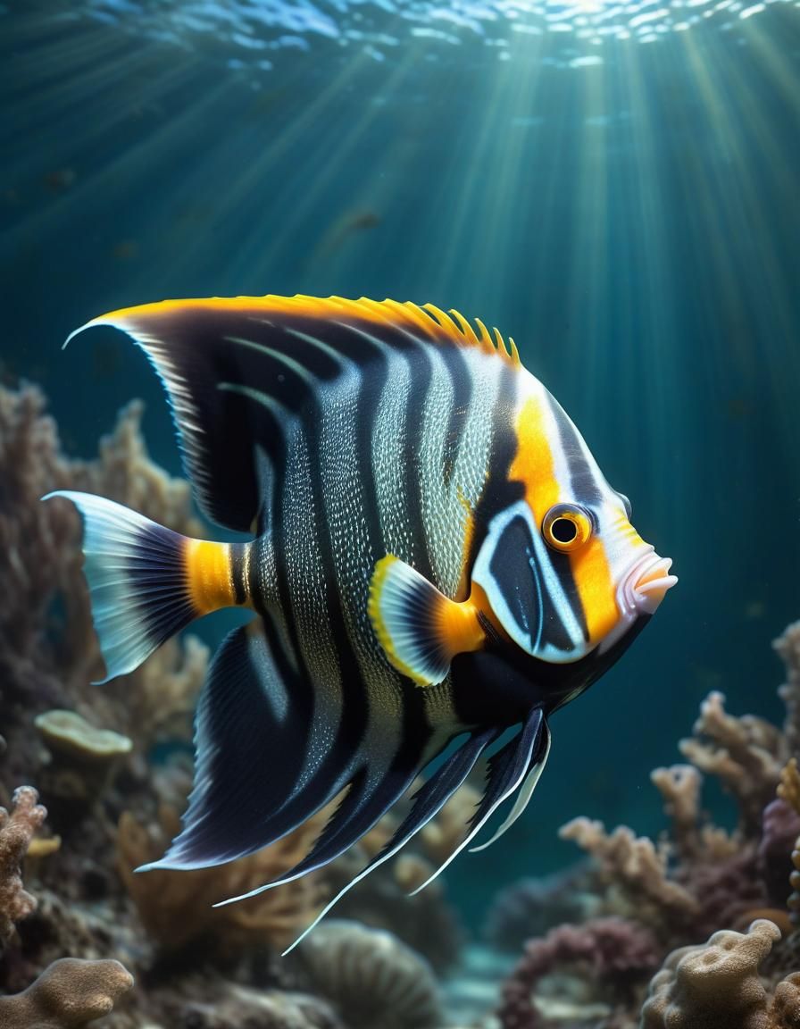 Realistic Angel Fish Swimming Deep Under the Sea