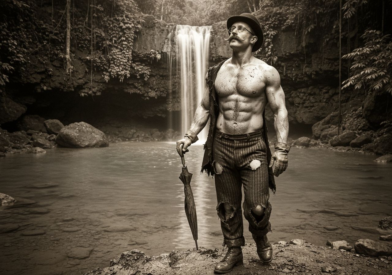 Edwardian Explorer Finds Hidden Waterfall in Sepia Photo