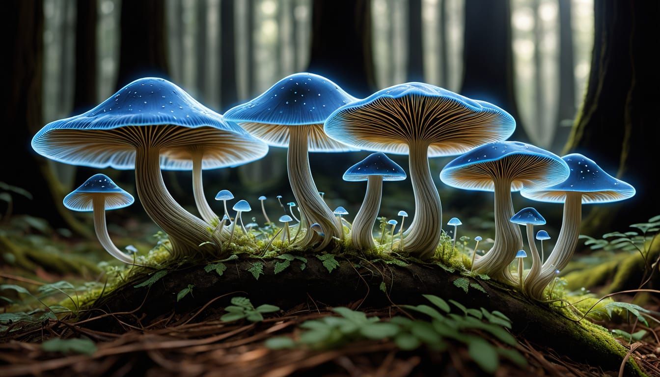 Enchanted Ghost Caps in Ancient Forests