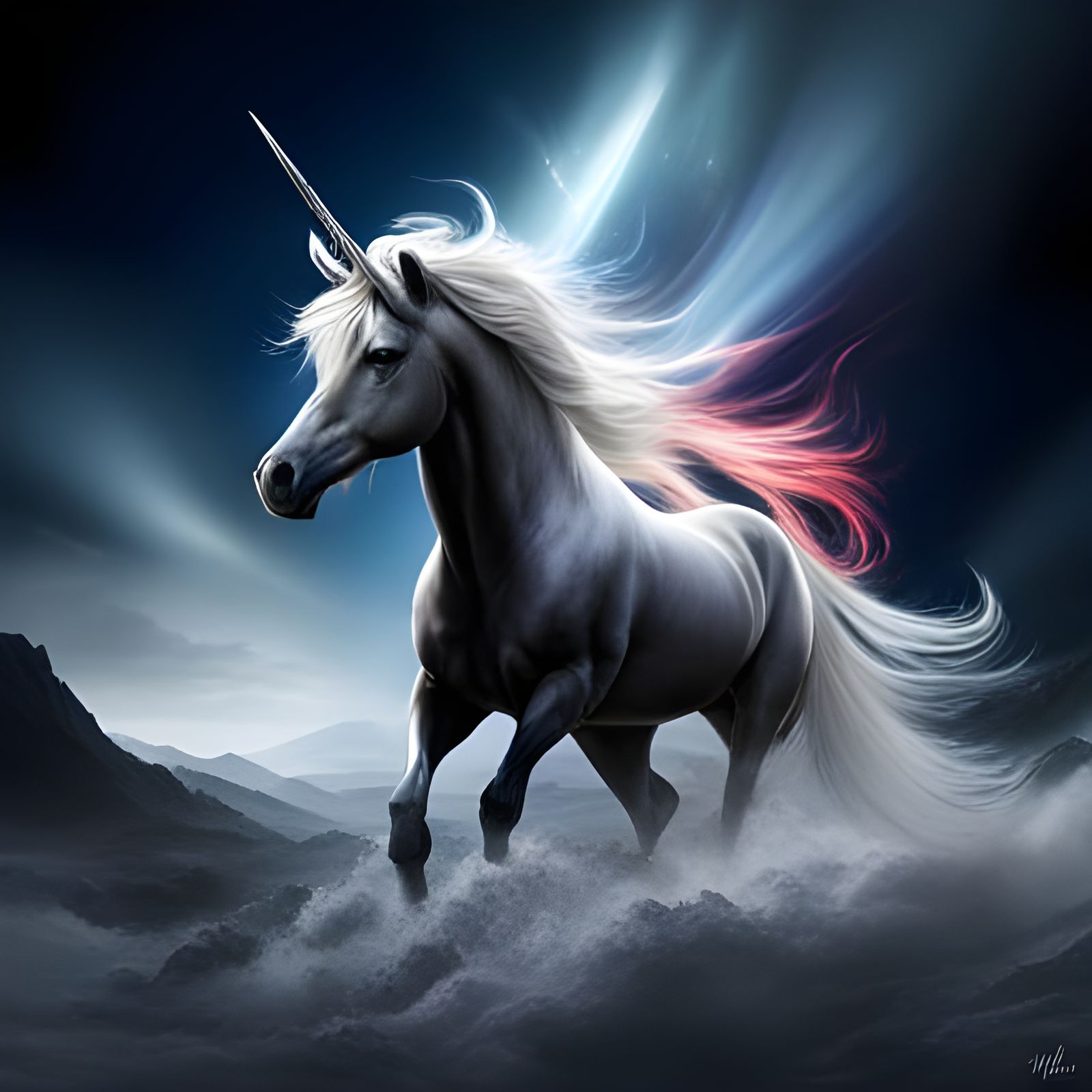 Mythical Unicorn in Flight: Hyperrealistic Digital Art