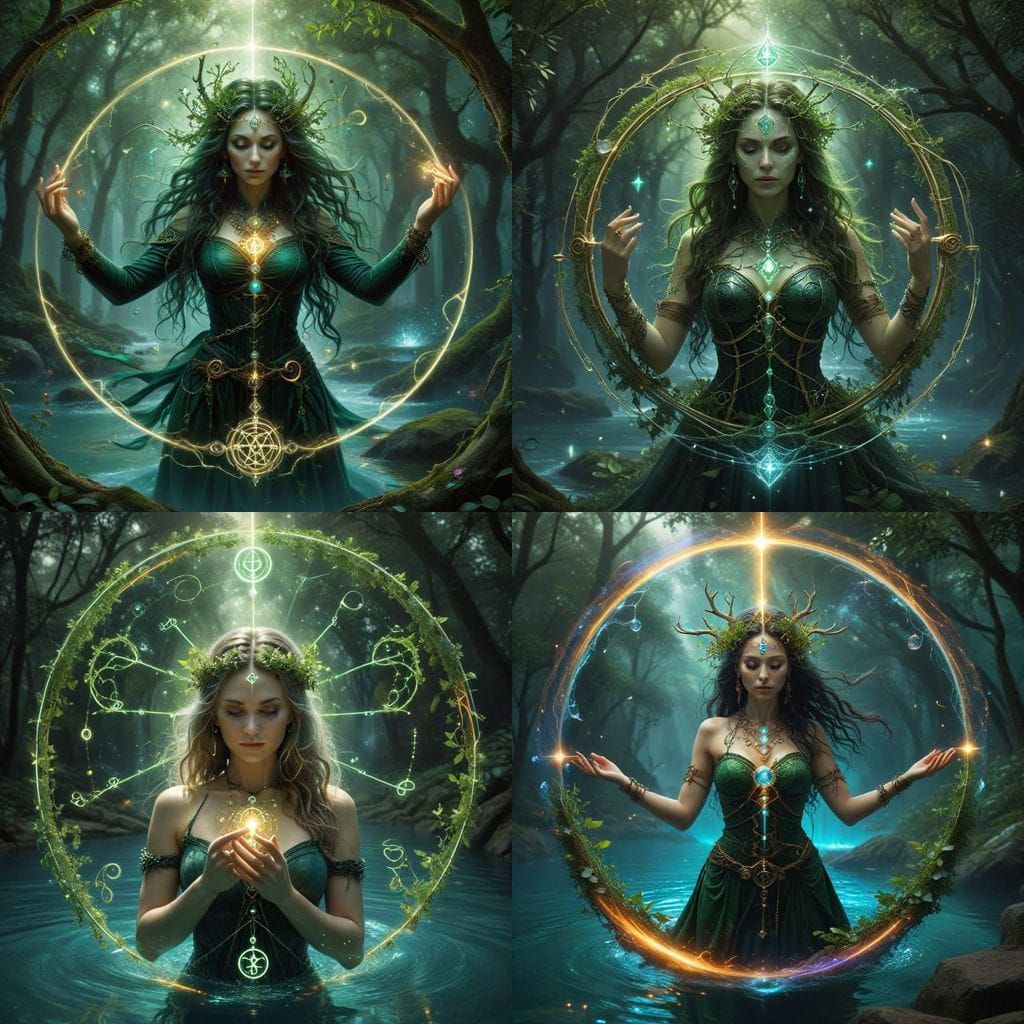 Surreal Portrait of a Pagan Druid Hedge Witch in a Cosmic Ha...