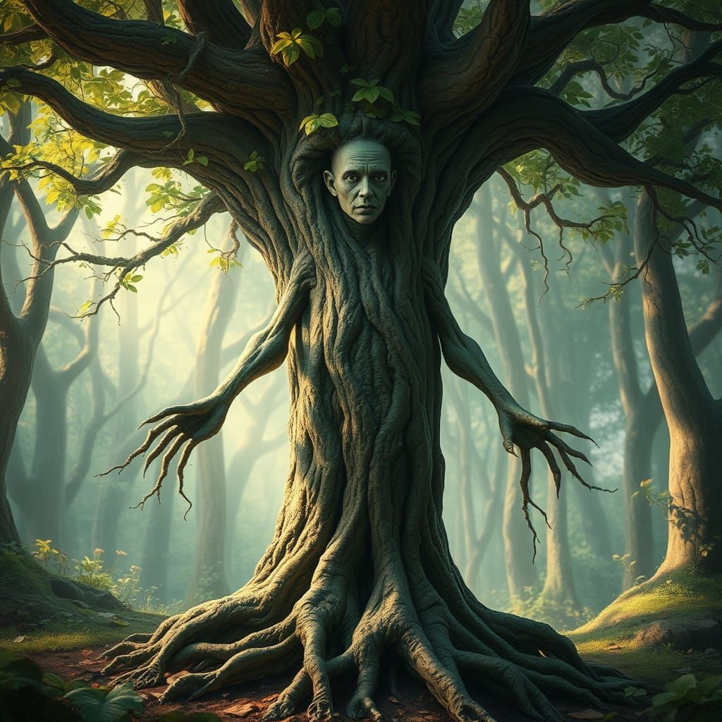 Tree Person in Mystical Forest, Surreal Art
