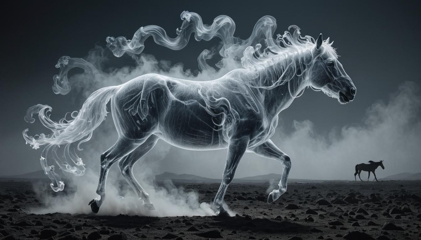 Smoky Ghost Horse Projection in Kinetic Art Style