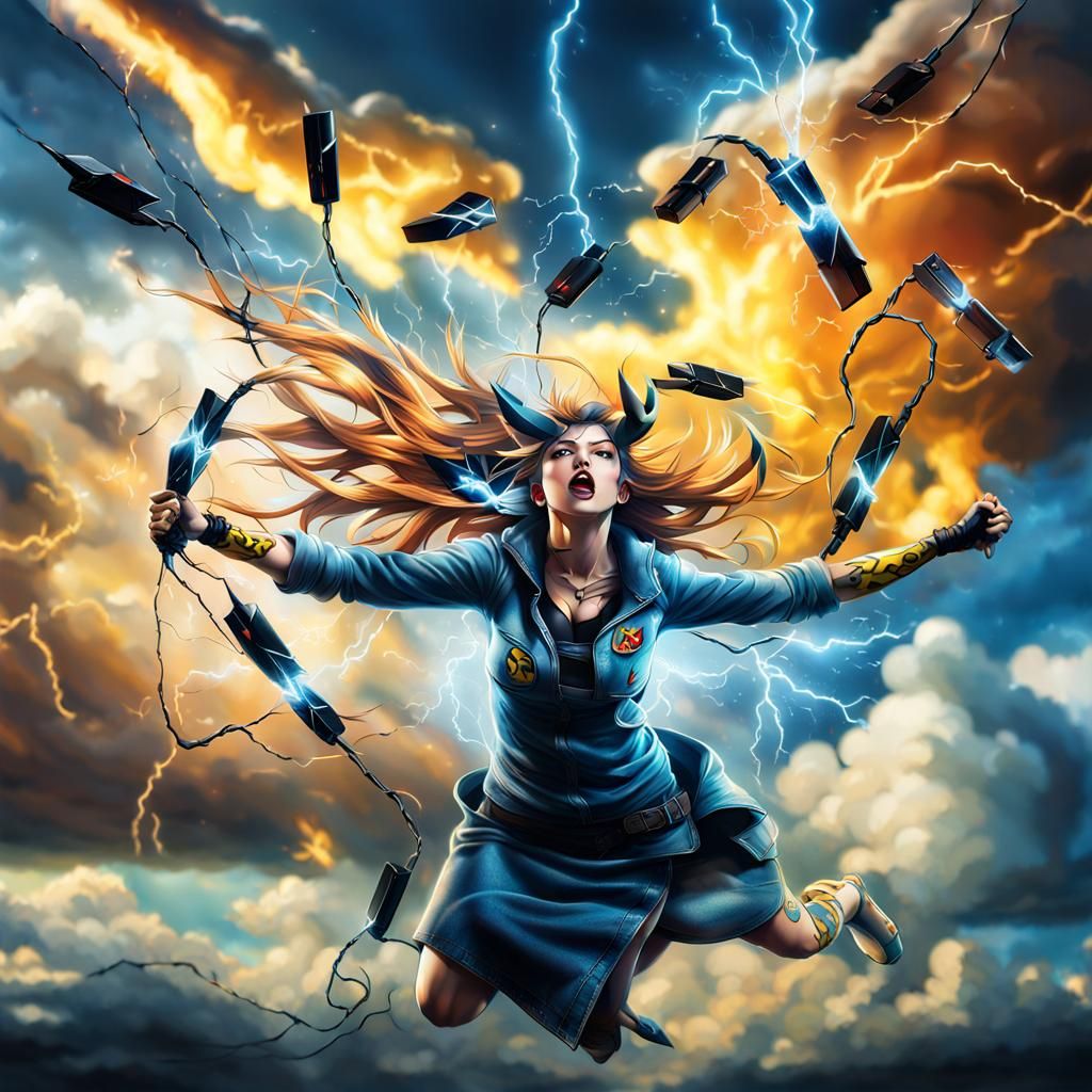 Electrifying Pikachu-Inspired Woman with Electricity Powers