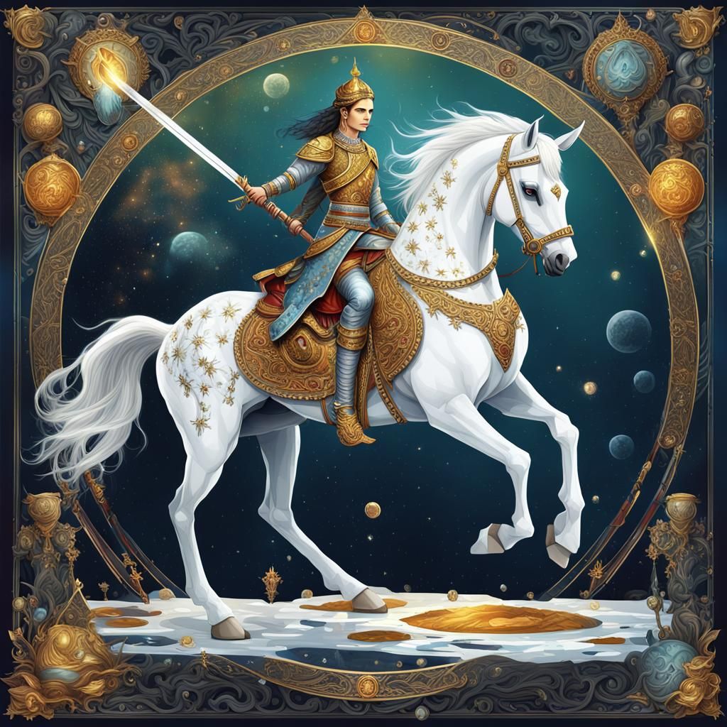 Kalki Avatar on White Horse: Digital Art Tarot Card