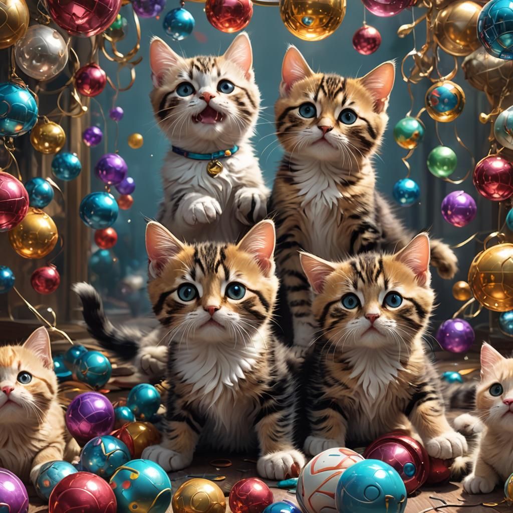 Kitten Siblings Playful Portrait in Hyperdetailed Style