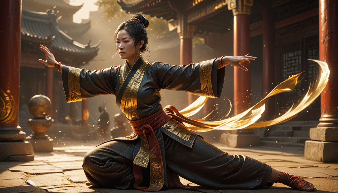 Elegant Shaolin Warrior in Golden Splendor