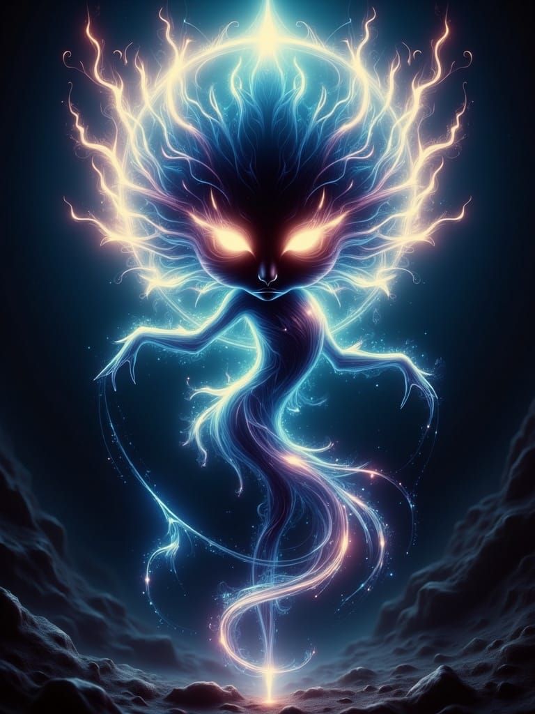 Ethereal Cyberpunk Entity Radiates Iridescent Aura