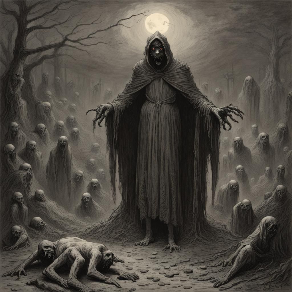 Cursed Horror Scene in Doré Style