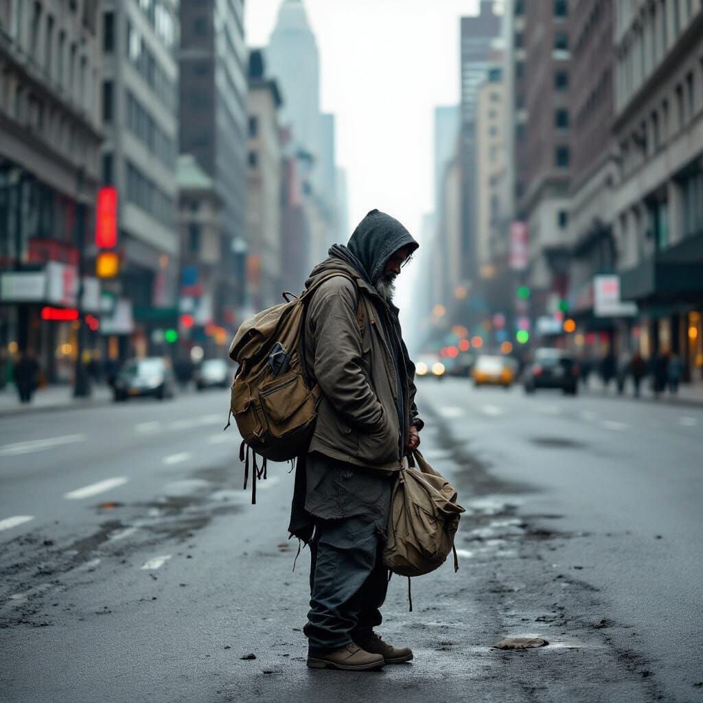 Weary Homeless Person in Hyper-Realistic Style