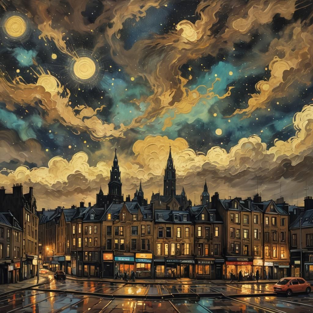 Gorbals Night Sky in Van Gogh Graffiti Style