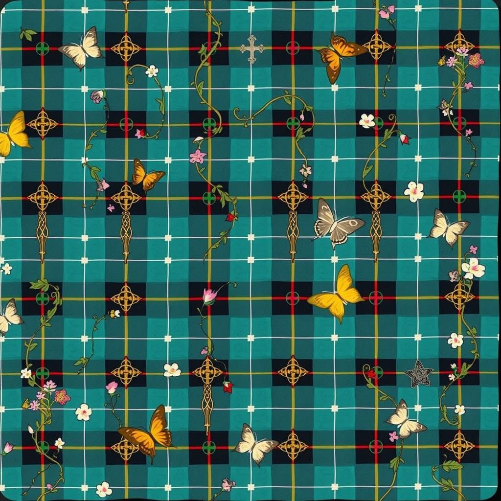 Celtic Tapestry with Ornate Crosses and Green Vines