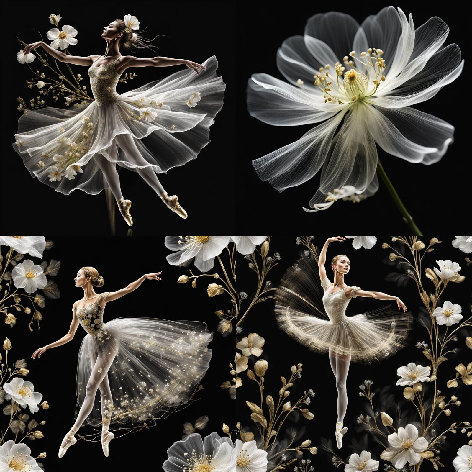 Floral Transparency Ballerina in Digital Art Style