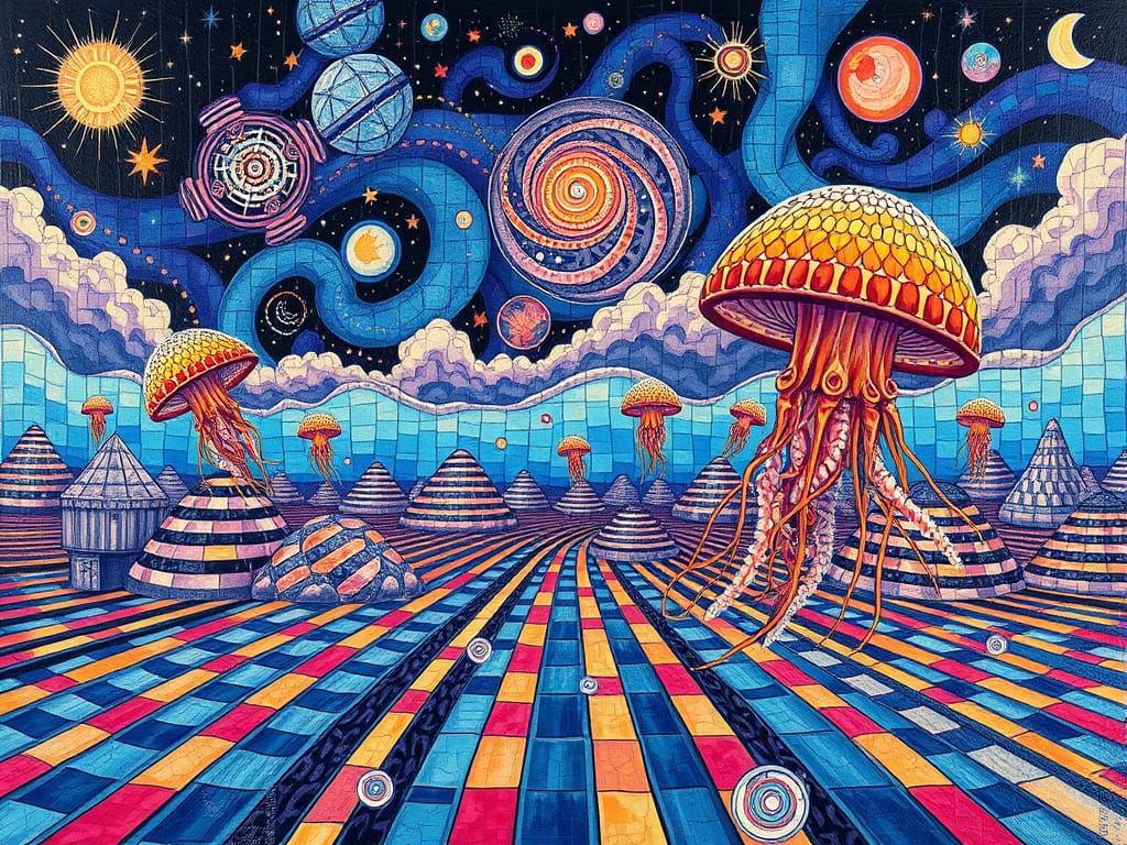 Surreal Cosmic Odyssey in Impasto Acrylic