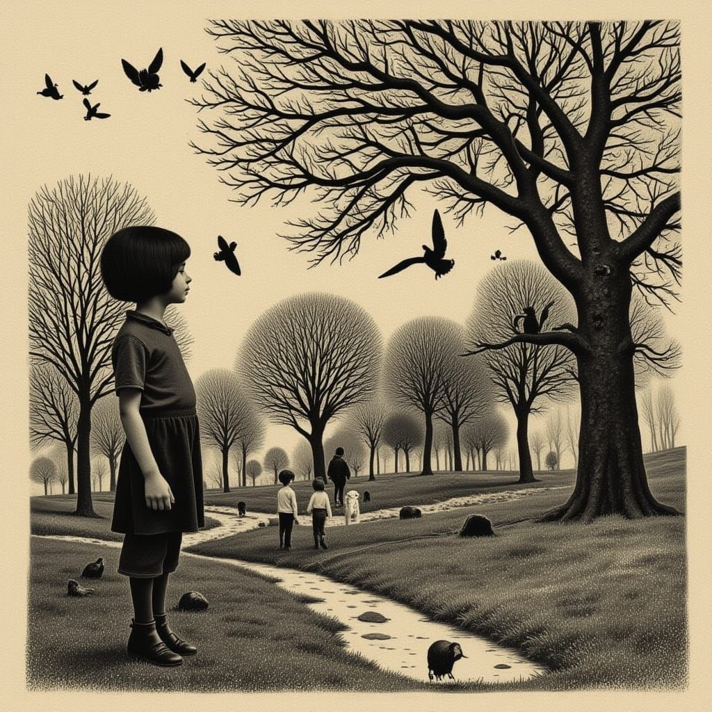 Children's Garden Party in Post-Punk Album Art Style