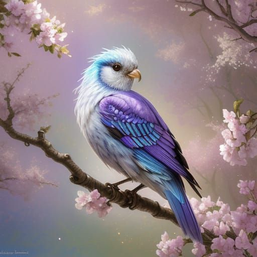 Iridescent Songbird in Magical Glowing Forest