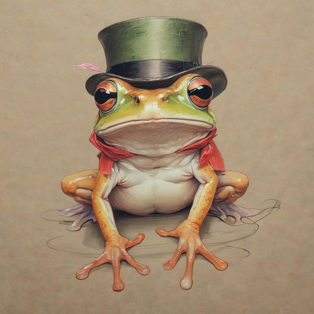 Frog in Top Hat: Manga Style Pencil Sketch