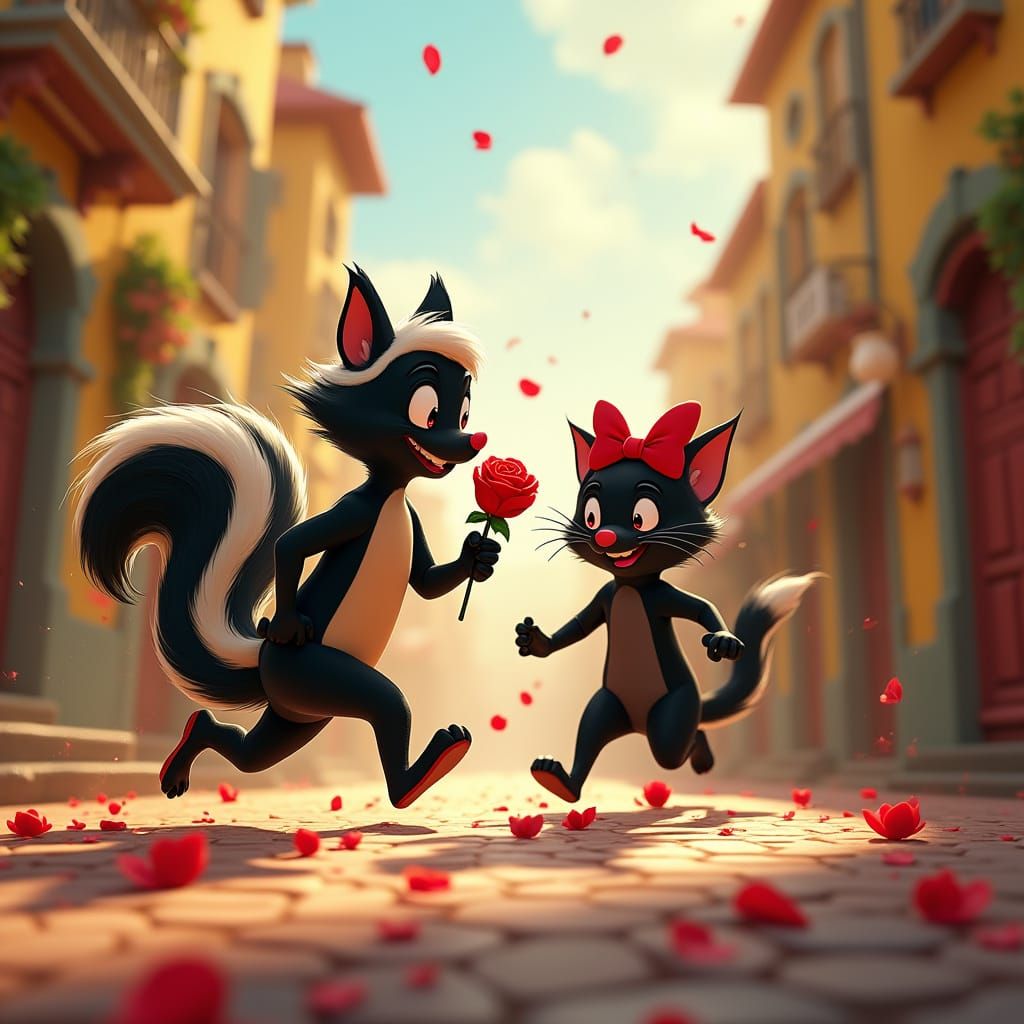 Charming Skunk Chases Lovely Cat Through Whimsical French-In...