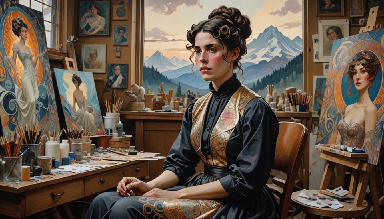 Enigmatic Artist Lost in Creative Flow