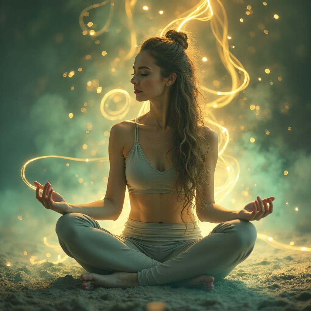 Meditating Woman Surrounded by Mystical Energy