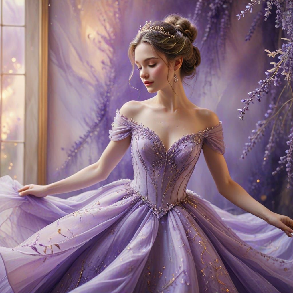 Princess Dancing in Lavender Gown: Watercolor Style