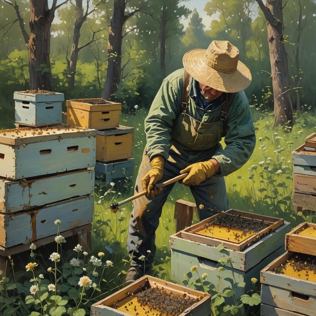 Apiary Scene: Man Chiseling by James Gurney