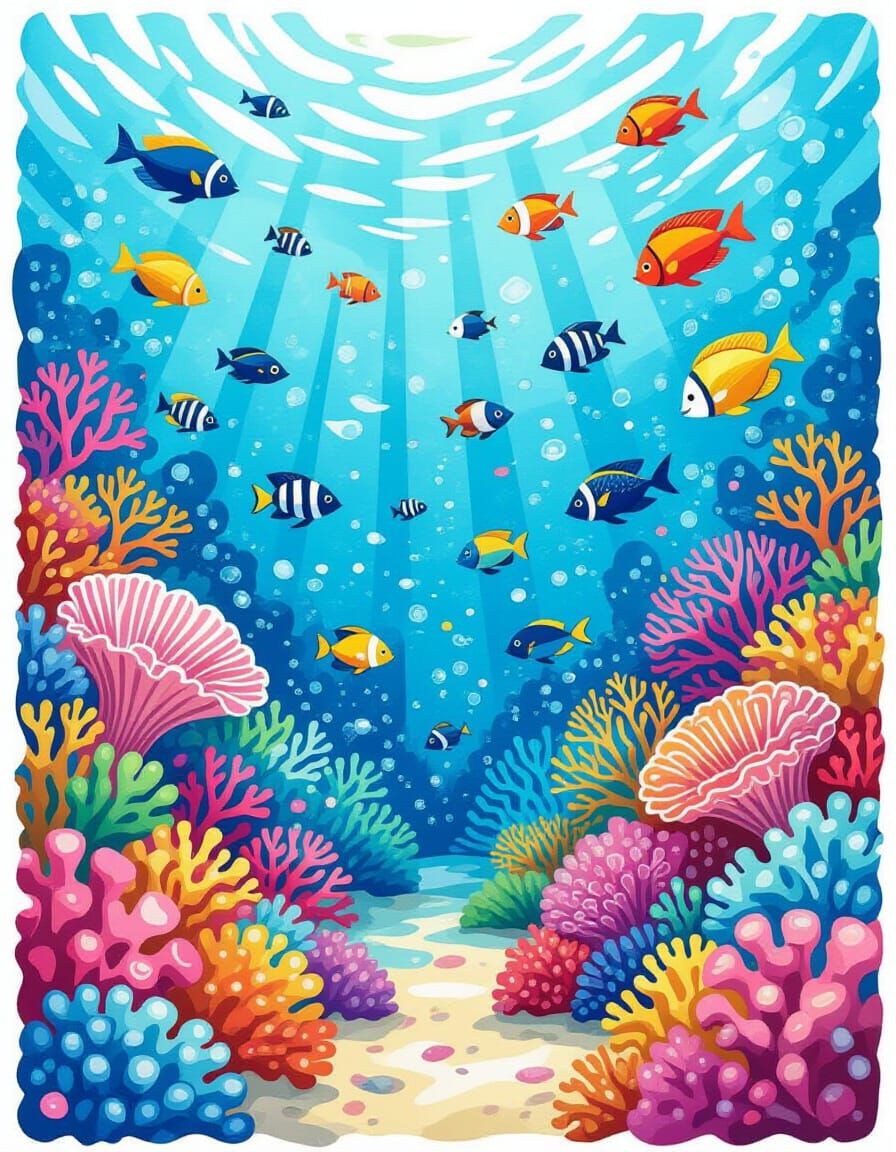 Colorful Coral Reef in Watercolor Style