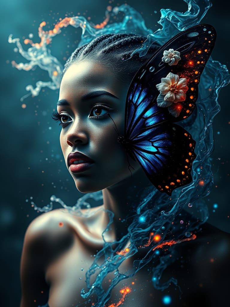 Black Butterfly in Sea Cream Storm: Splash Art