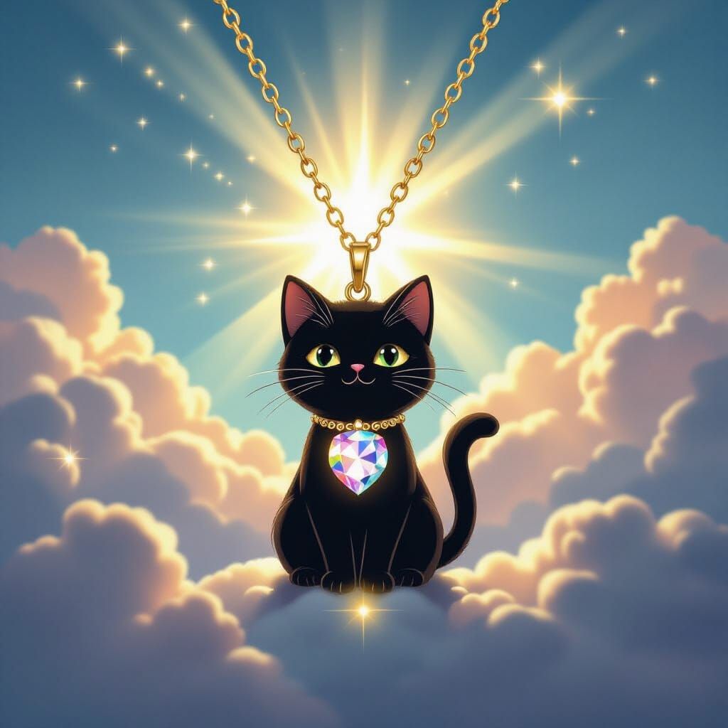 Black Cat Prism Necklace with Magical Light
