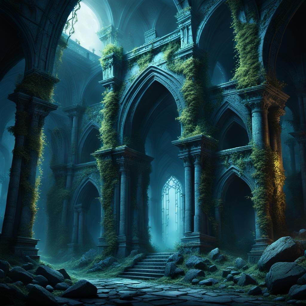 Mysterious Underground Ruins in Art Deco Style