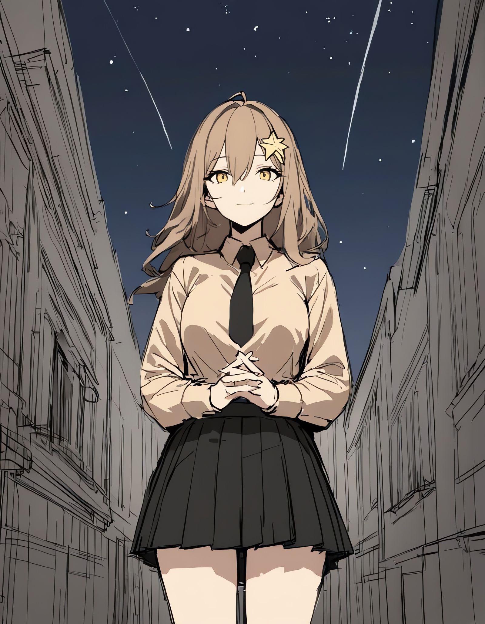 Girl in Starry Night Sky with Yellow Eyes