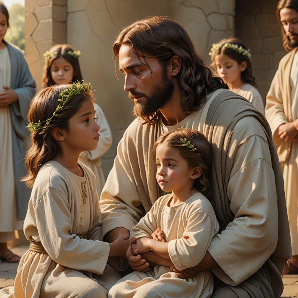 Jesus Surrounded by Children in Warm Golden Light