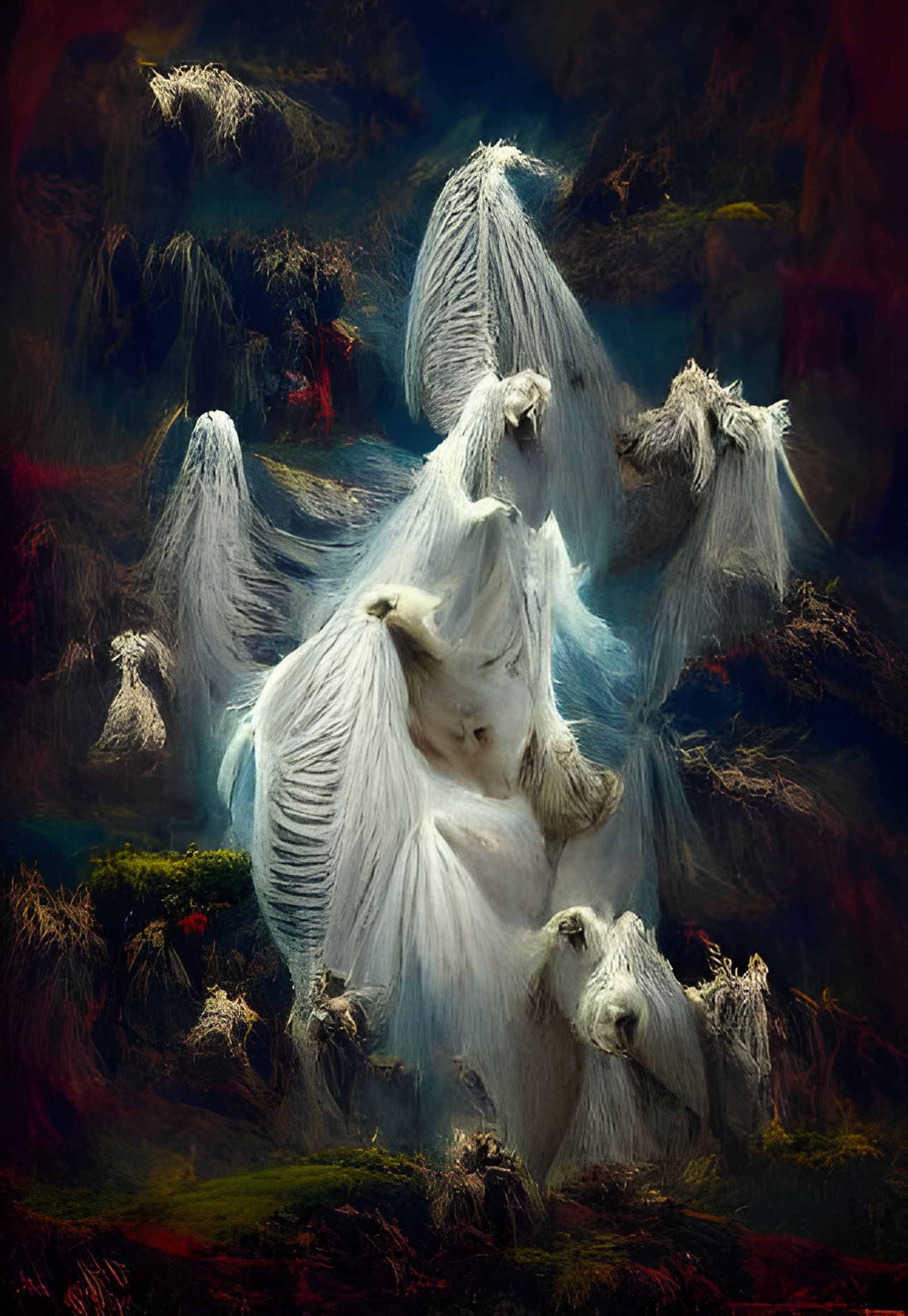 Angelic White Horses in Gustave Doré Style