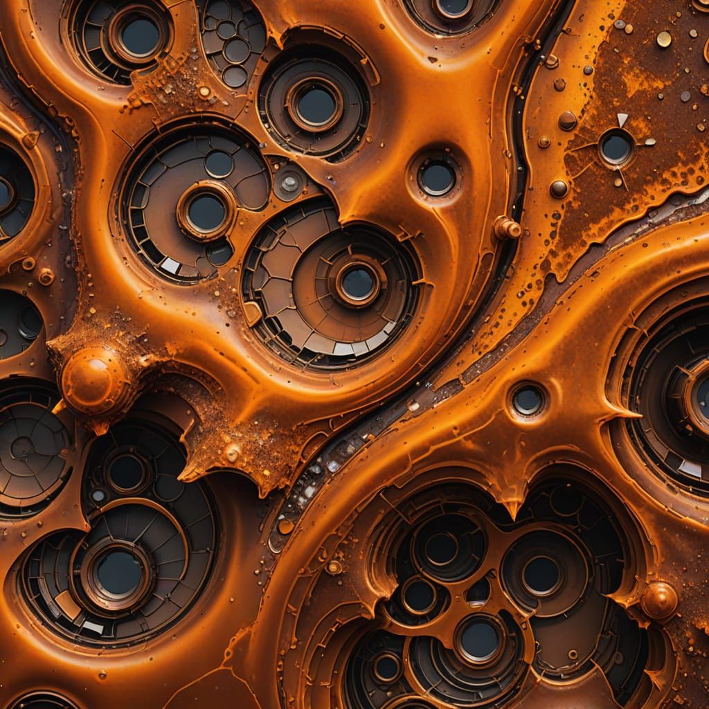 Surrealistic Macroscopic View of Rusty Decay in Vibrant Oran...
