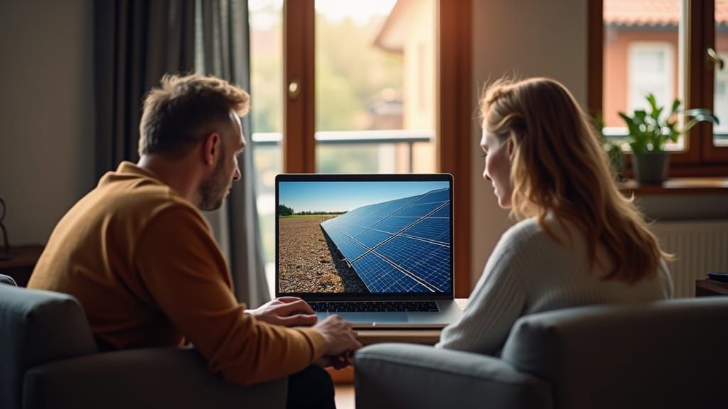 Couple Views Solar Panels on Computer Screen