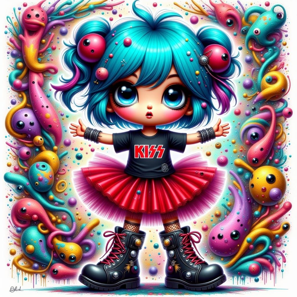 Electric Punk Doll with Urban Graffiti Background