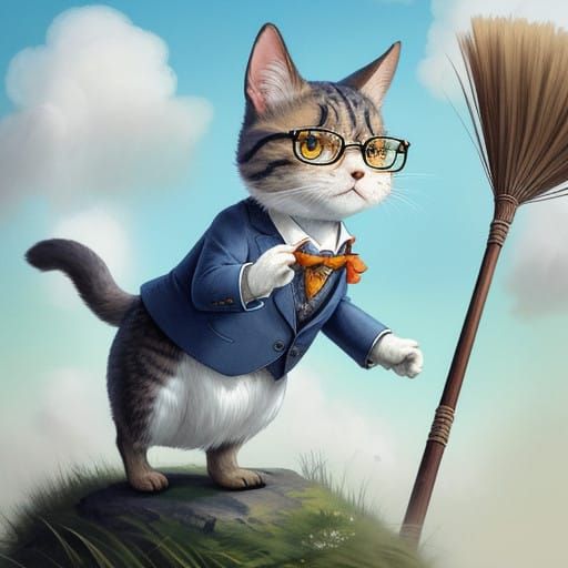 Whimsical Cat Meteorologist in Watercolor Style