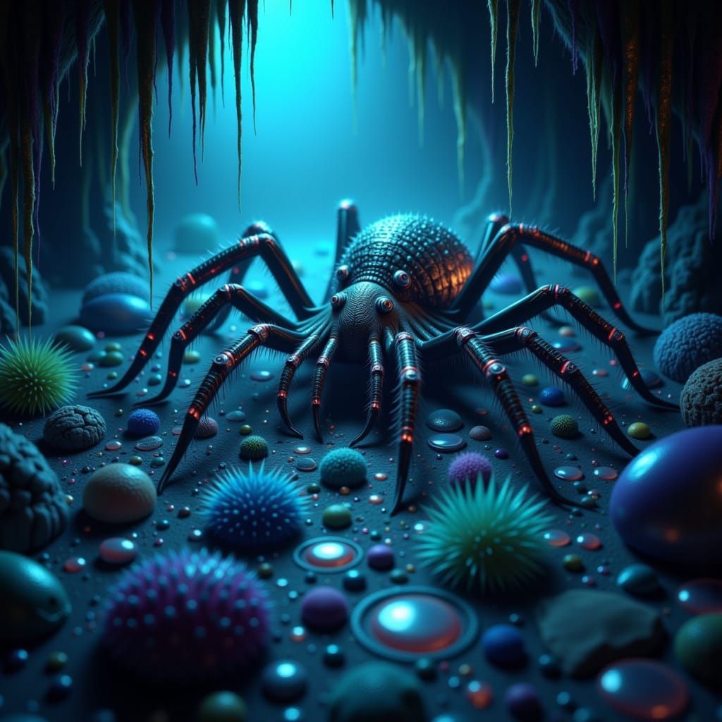 Hyper-Realistic 3D Anime Art of an Octopus Spider in an Unde...
