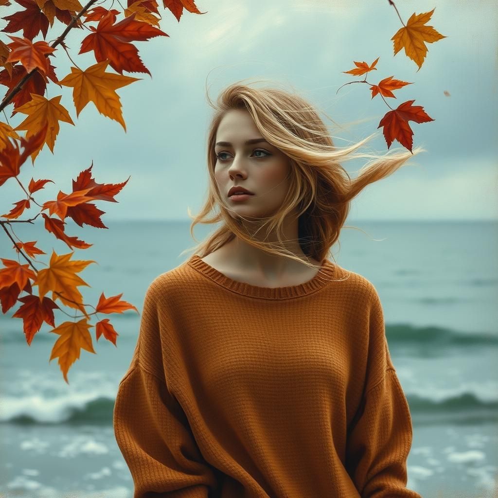 Wistful Woman at Sea in Poetic Landscape