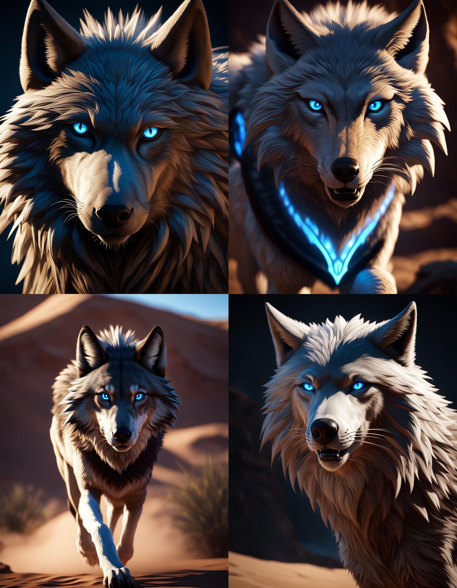 Desert Wolf with Blue Eyes in Dungeons and Dragons Style