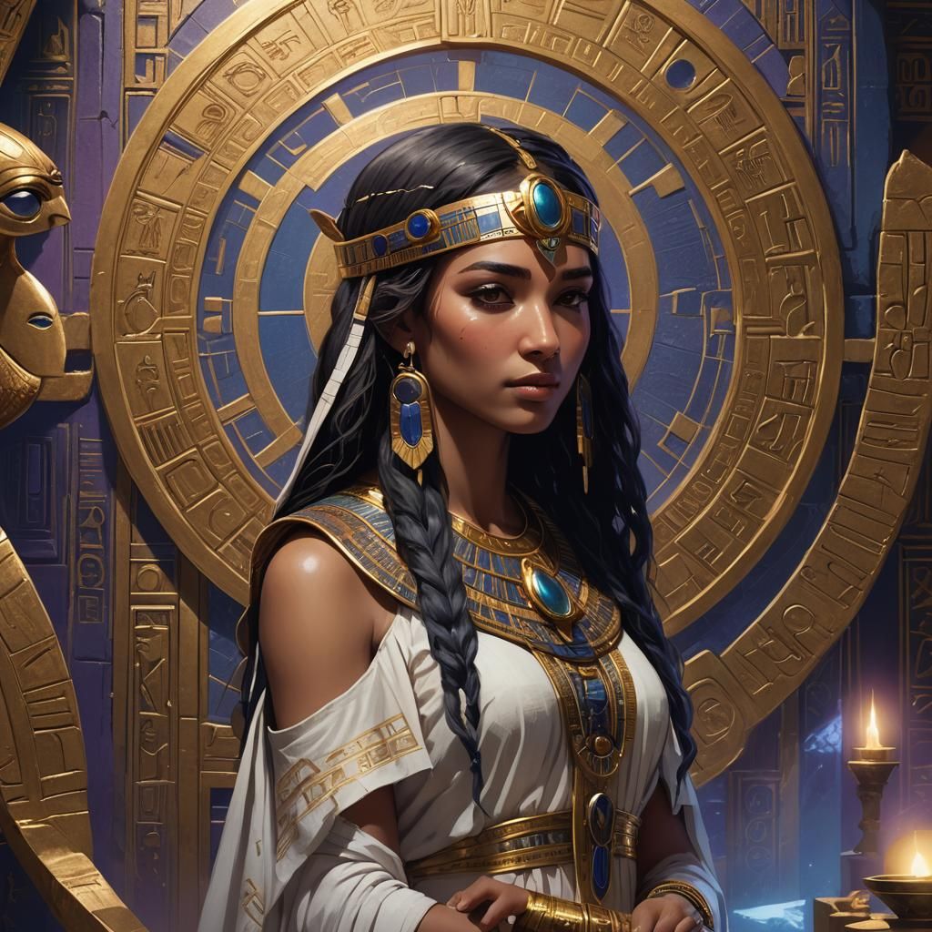 Mystical Ra Priestess Gazing into Mirror