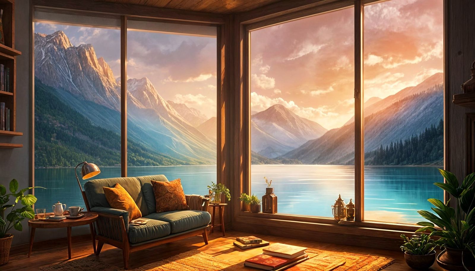 Cozy Reading Nook Overlooking Mountain Lake