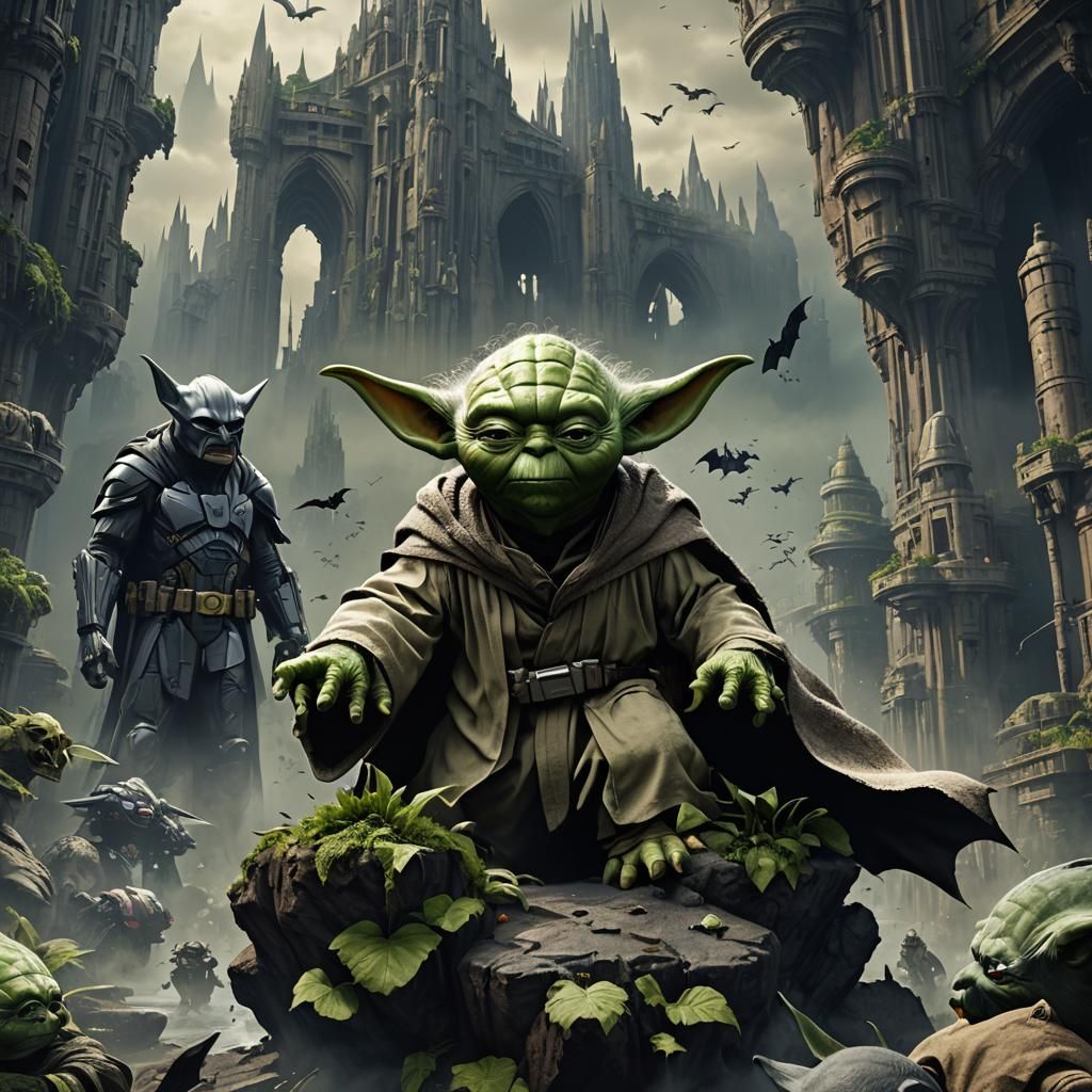 Yoda as Batman: Detailed Matte Painting