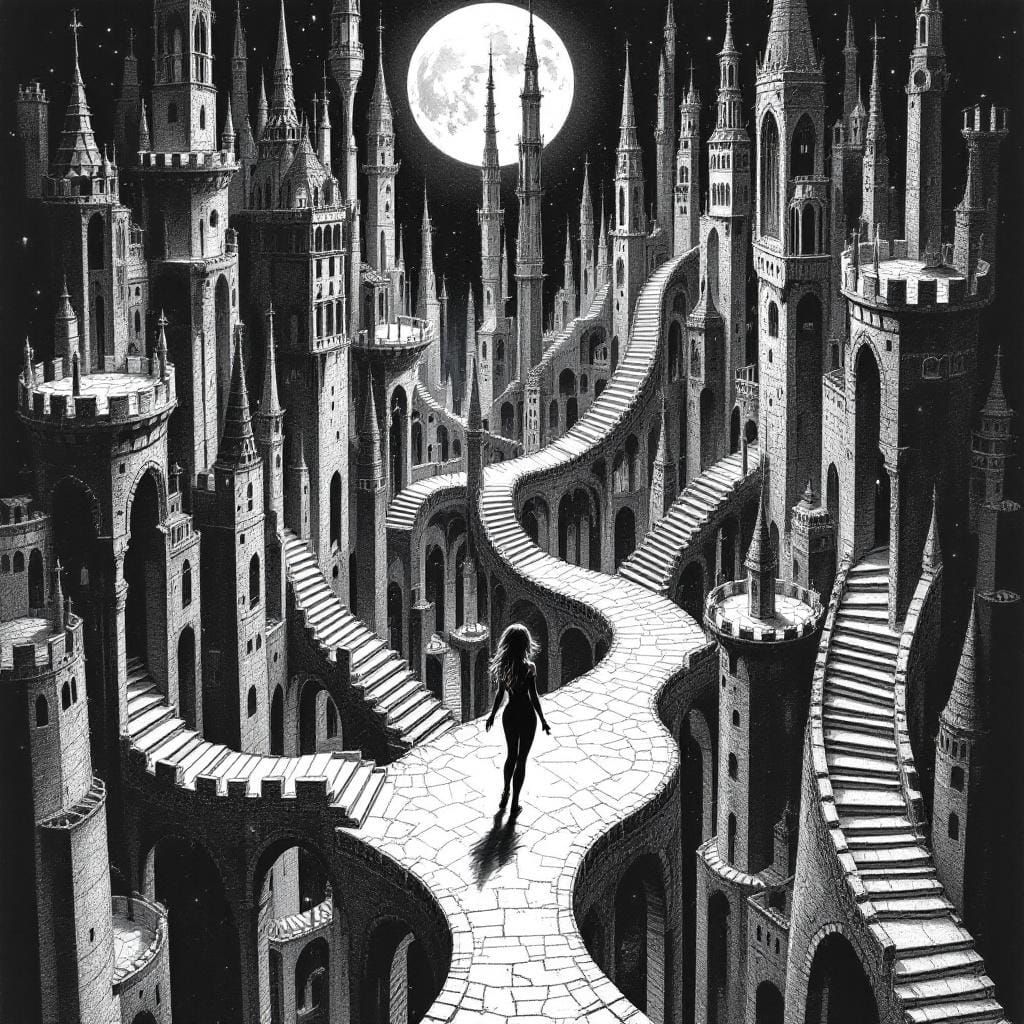 Isometric Surreal Cityscape Inspired by M.C. Escher