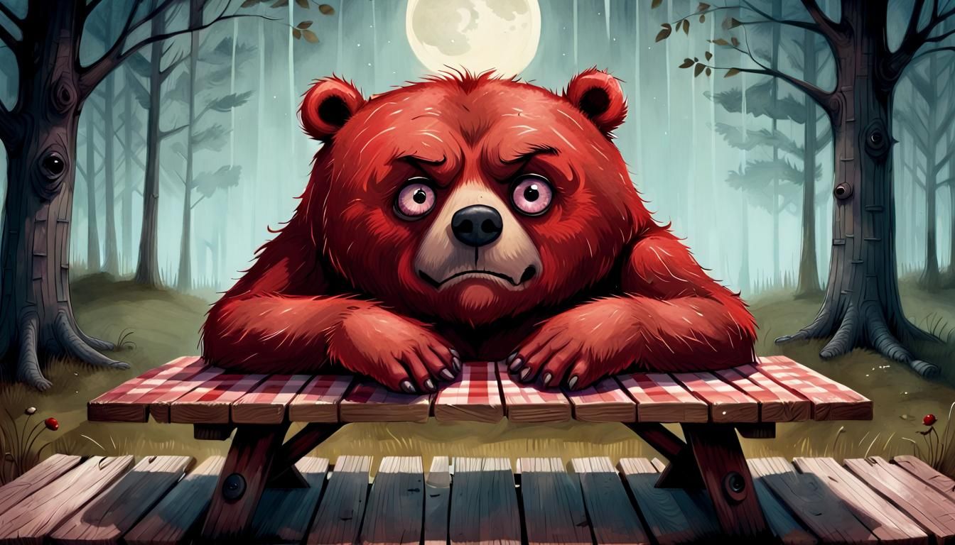 Whimsical Grumpy Bear in Storybook Style