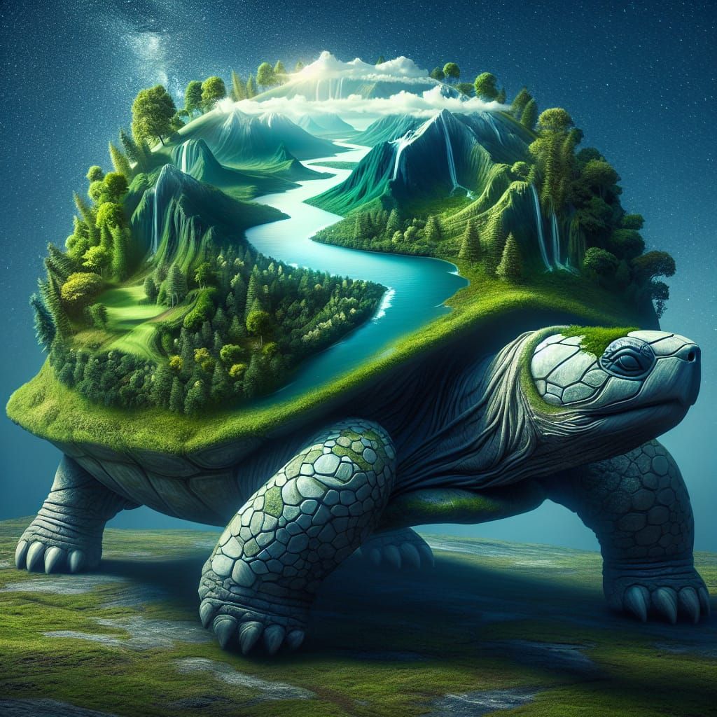 Majestic World Turtle with Thriving Ecosystem