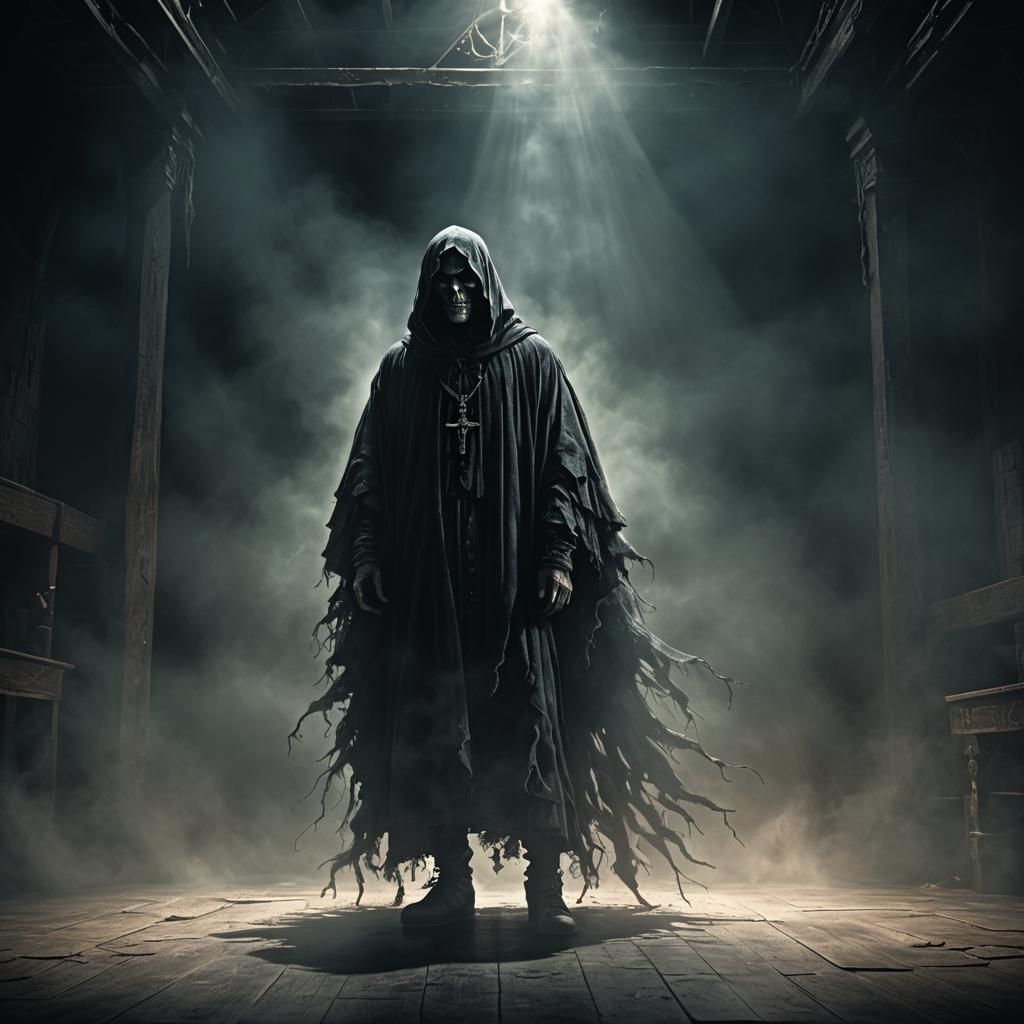 Eerie Jersey Ghost on Stage: Gothic Digital Art