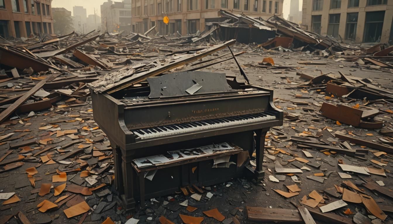 Dramatic Shattered Piano: Cinematic Film Still