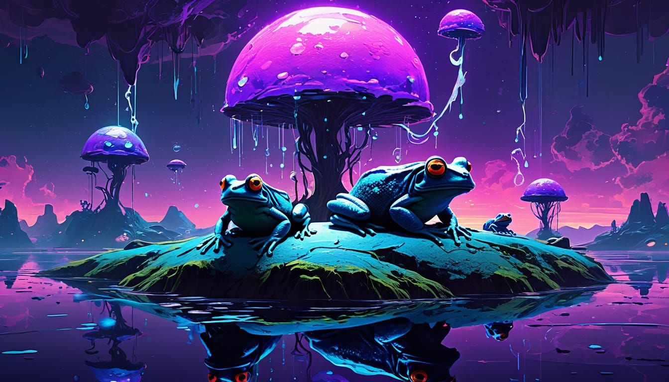 Surreal Frogs on Floating Islands in Cosmic Void