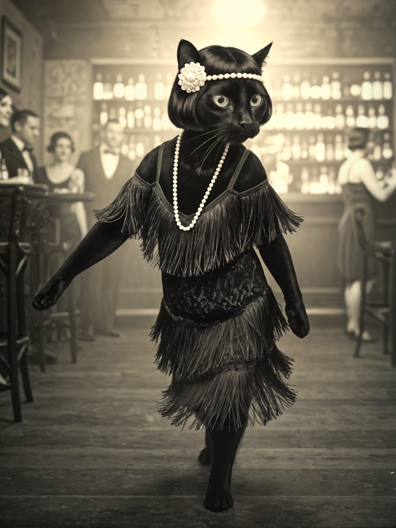 Flapper Cat in 1920s Style Antique Photo